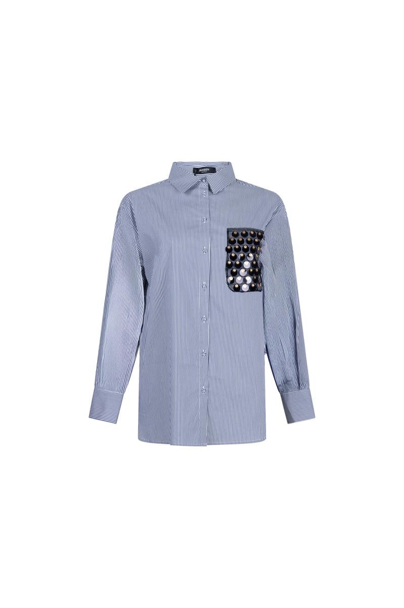 JANSEN AMSTERDAM goldie blouse sequins pocket dark blue