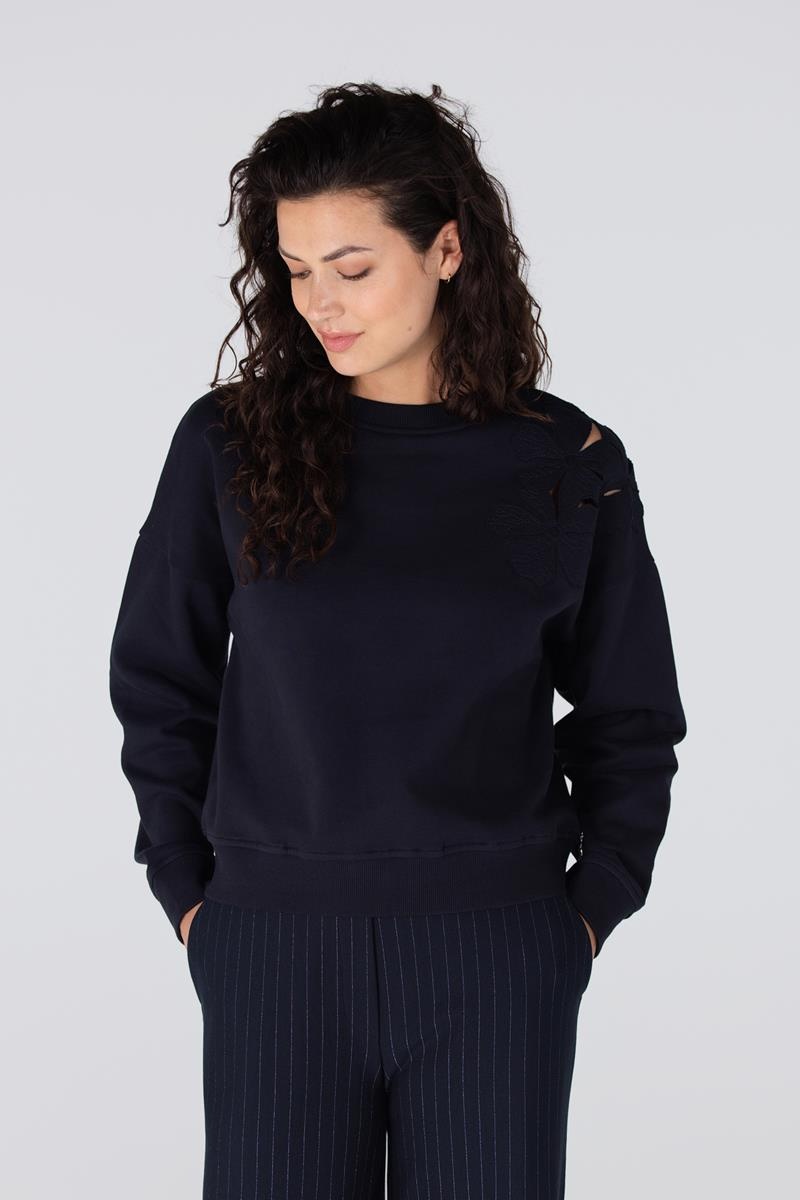 JANSEN AMSTERDAM Gaby long sleeve flower detail dark blue
