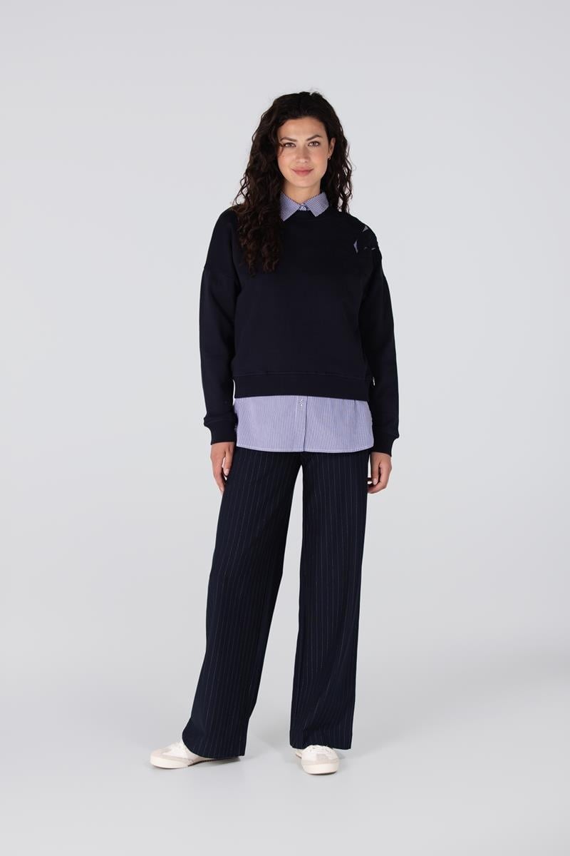 JANSEN AMSTERDAM Gaby long sleeve flower detail dark blue