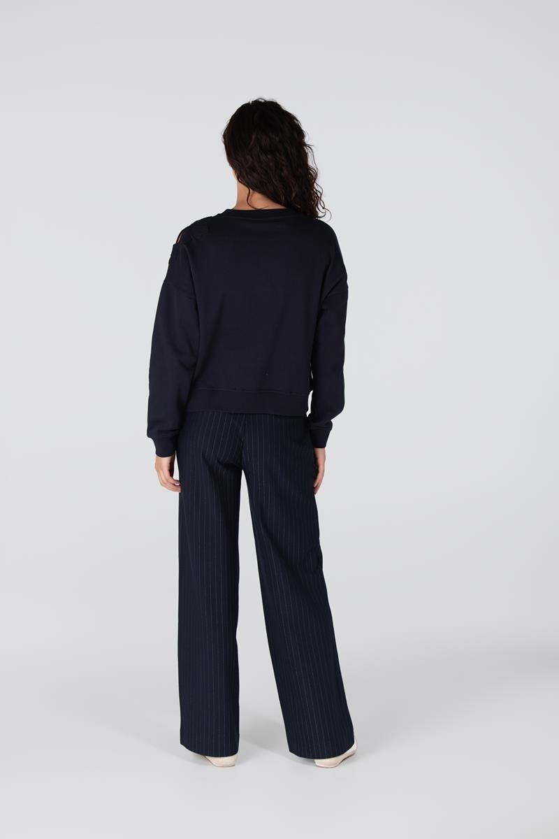 JANSEN AMSTERDAM Gaby long sleeve flower detail dark blue