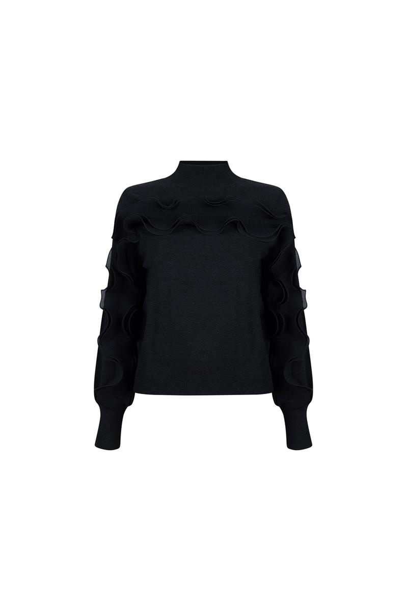 JANSEN AMSTERDAM barbara trui long sleeve plisse ruffles antraciet