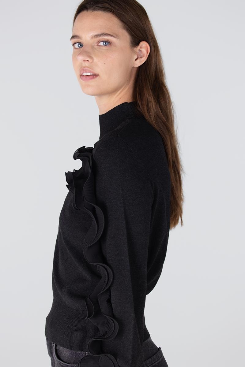 JANSEN AMSTERDAM barbara trui long sleeve plisse ruffles antraciet