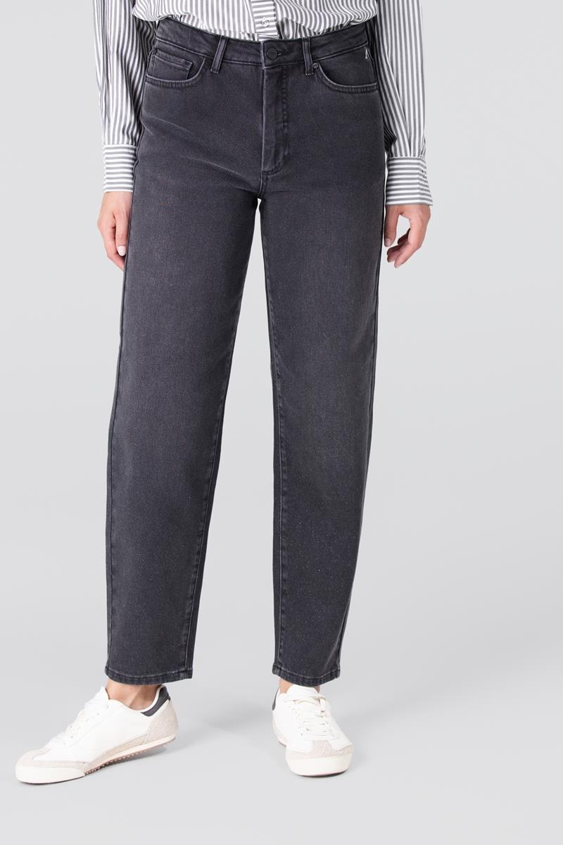 JANSEN AMSTERDAM emma jeans straight ankle with glitterspray antraciet denim silver glitter