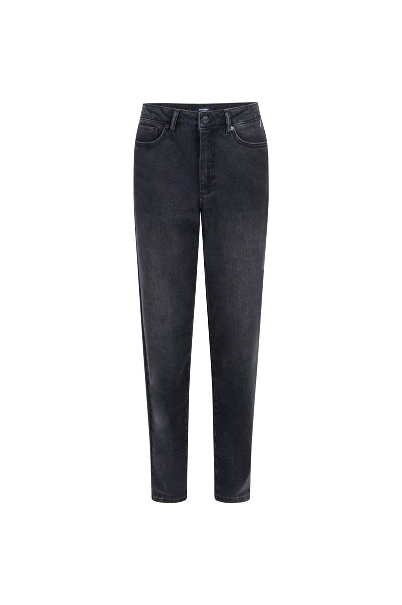 JANSEN AMSTERDAM emma jeans straight ankle with glitterspray antraciet denim silver glitter