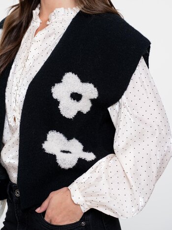 GEISHA Vest flowers black/off white