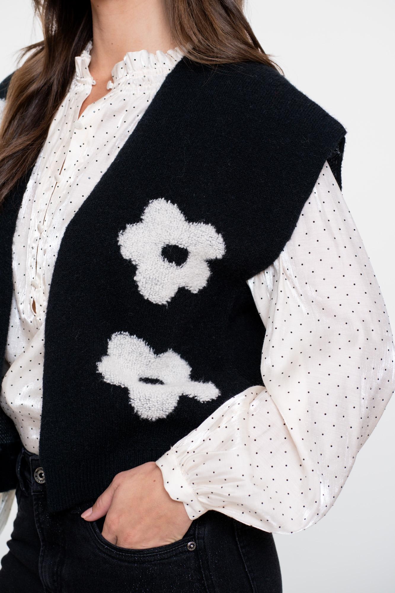 GEISHA Vest flowers black/off white