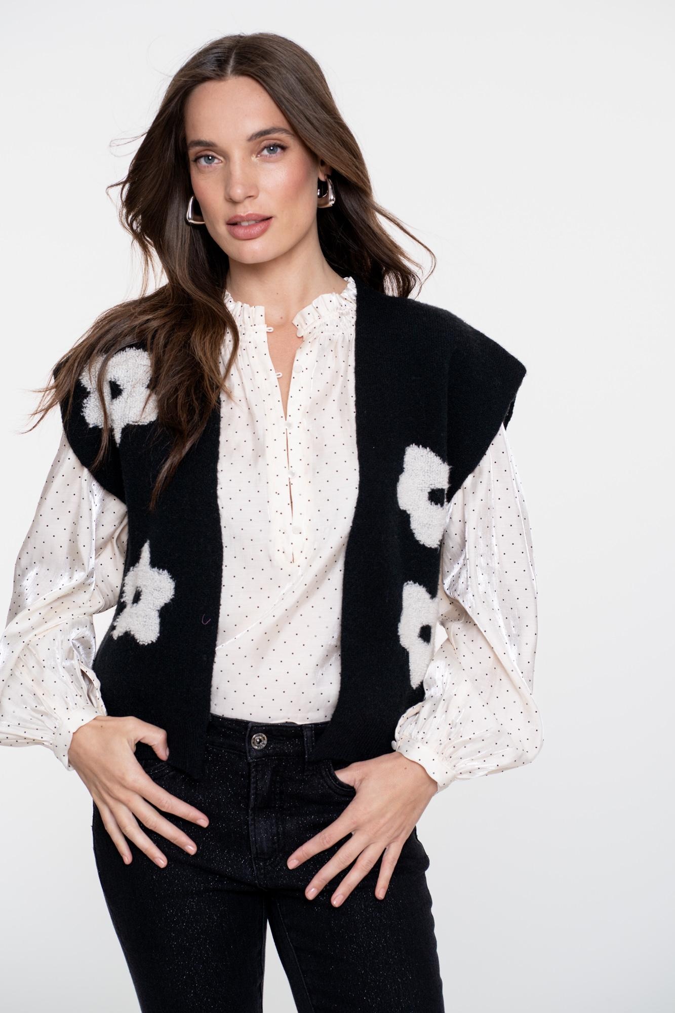 GEISHA Vest flowers black/off white