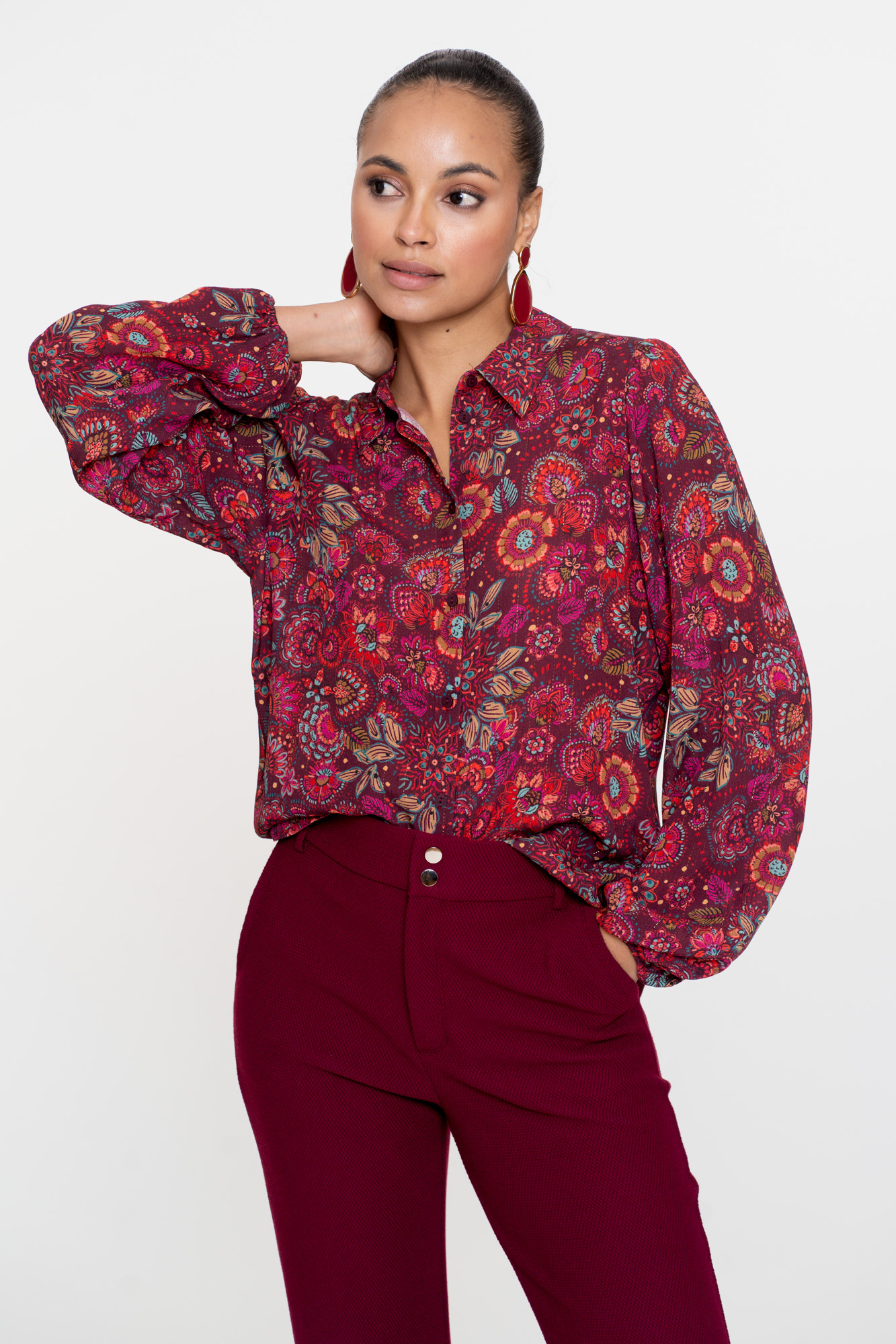 GEISHA Blouse print fuchsia/red