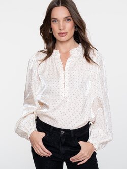 GEISHA Blouse shiny with dots ivory/black