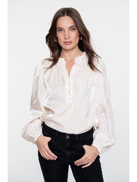 GEISHA Blouse shiny with dots ivory/black