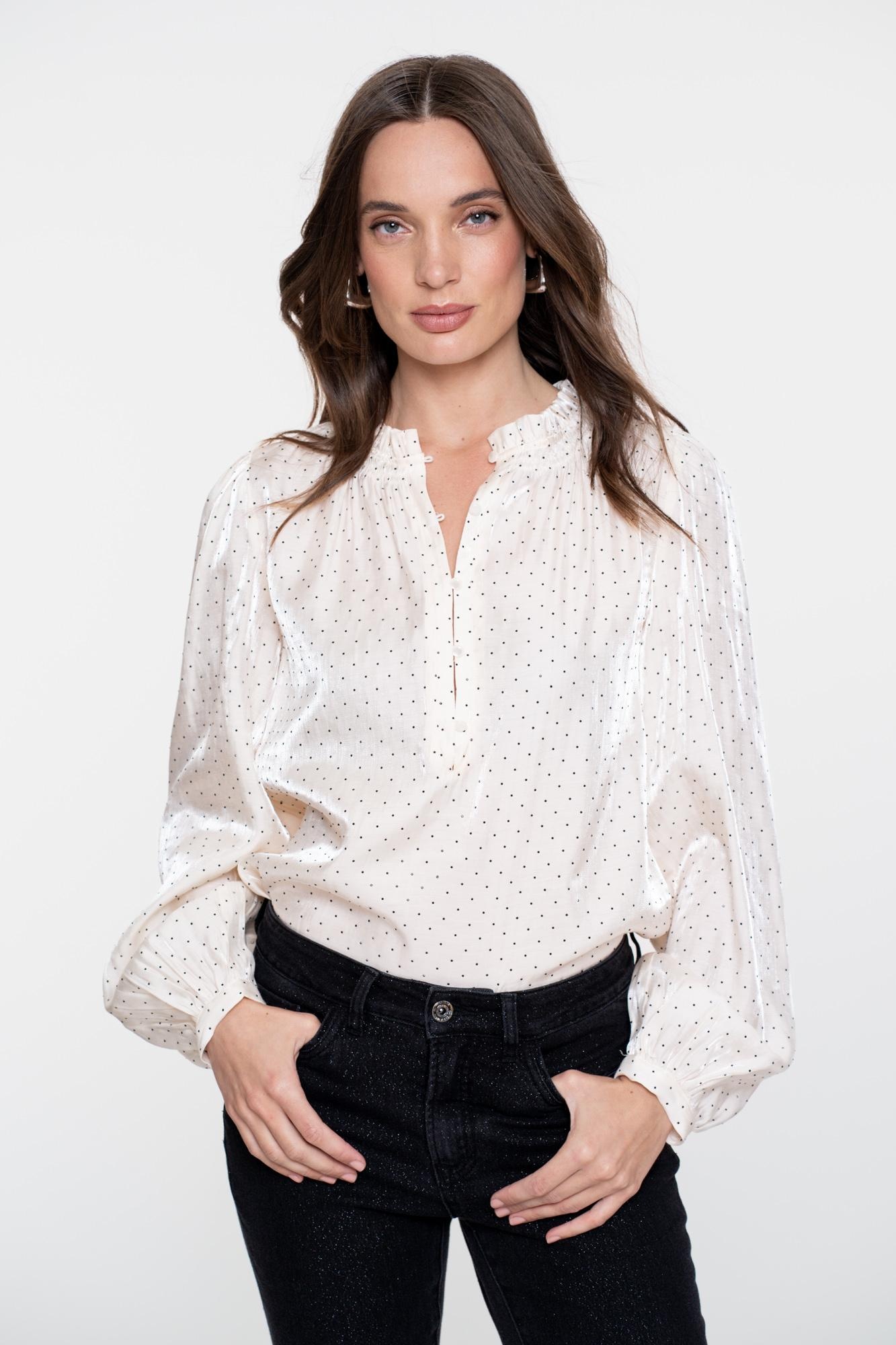 GEISHA Blouse shiny with dots ivory/black