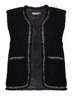 GEISHA Gilet teddy embroidery black/tape black zigzag