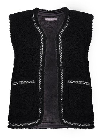 Geisha Teddy gilet met borduursel zwart