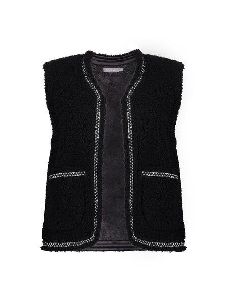 GEISHA Gilet teddy embroidery black/tape black zigzag