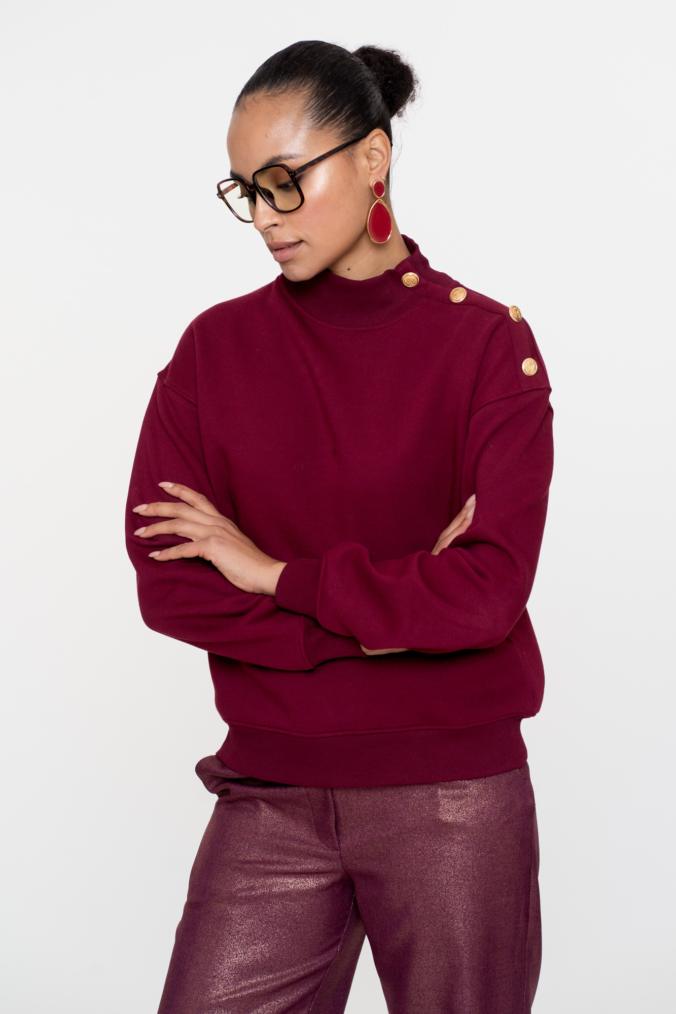 GEISHA  Sweater with buttons at shoulder burgundy