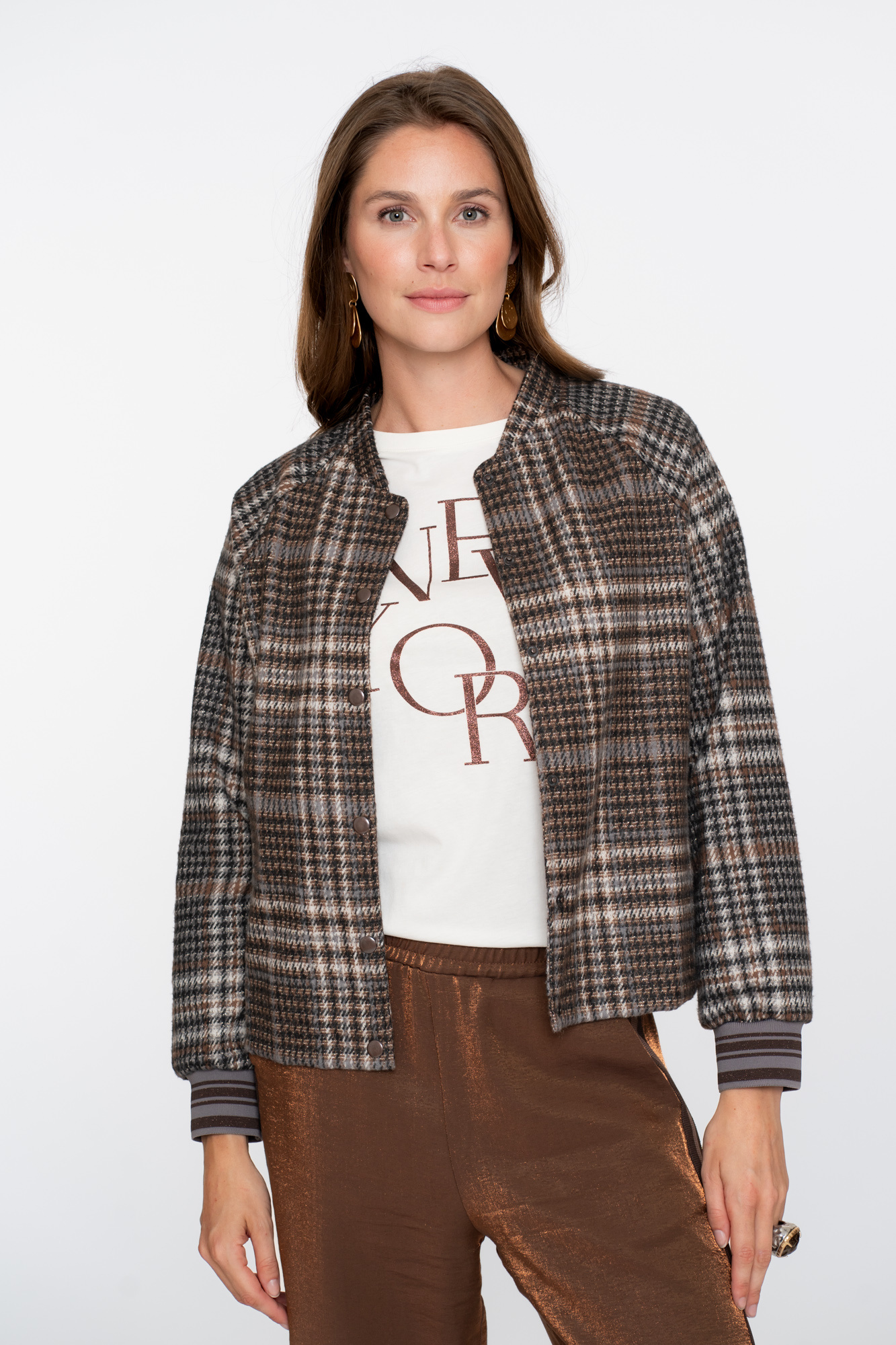 GEISHA Jacket check print brown/grey