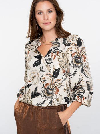 GEISHA Top print beige/black