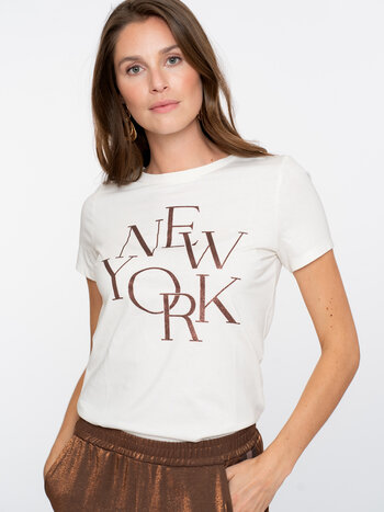 GEISHA T-shirt "new york" off-white/coffee