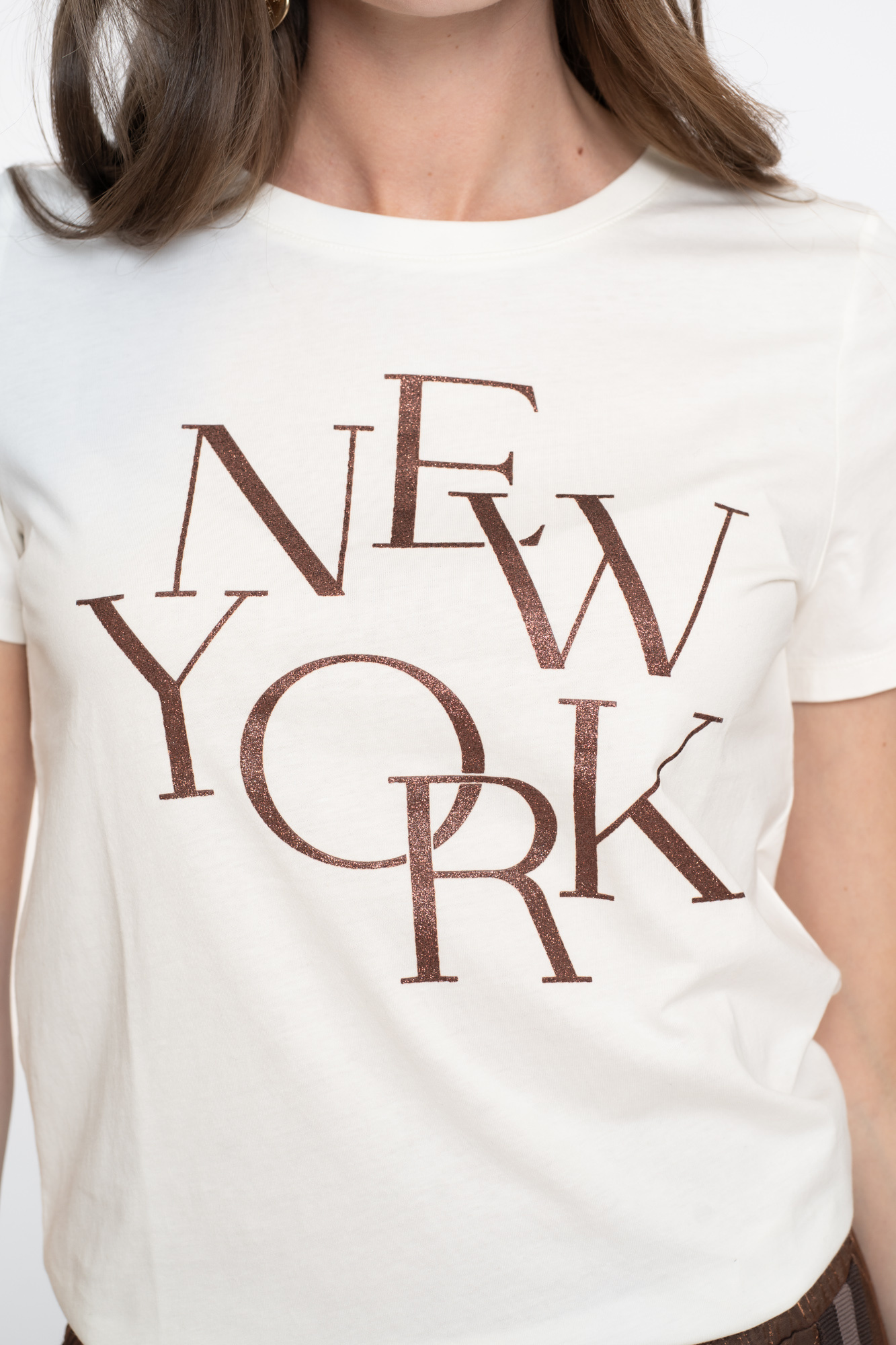 GEISHA  T-shirt "new york" off-white/coffee