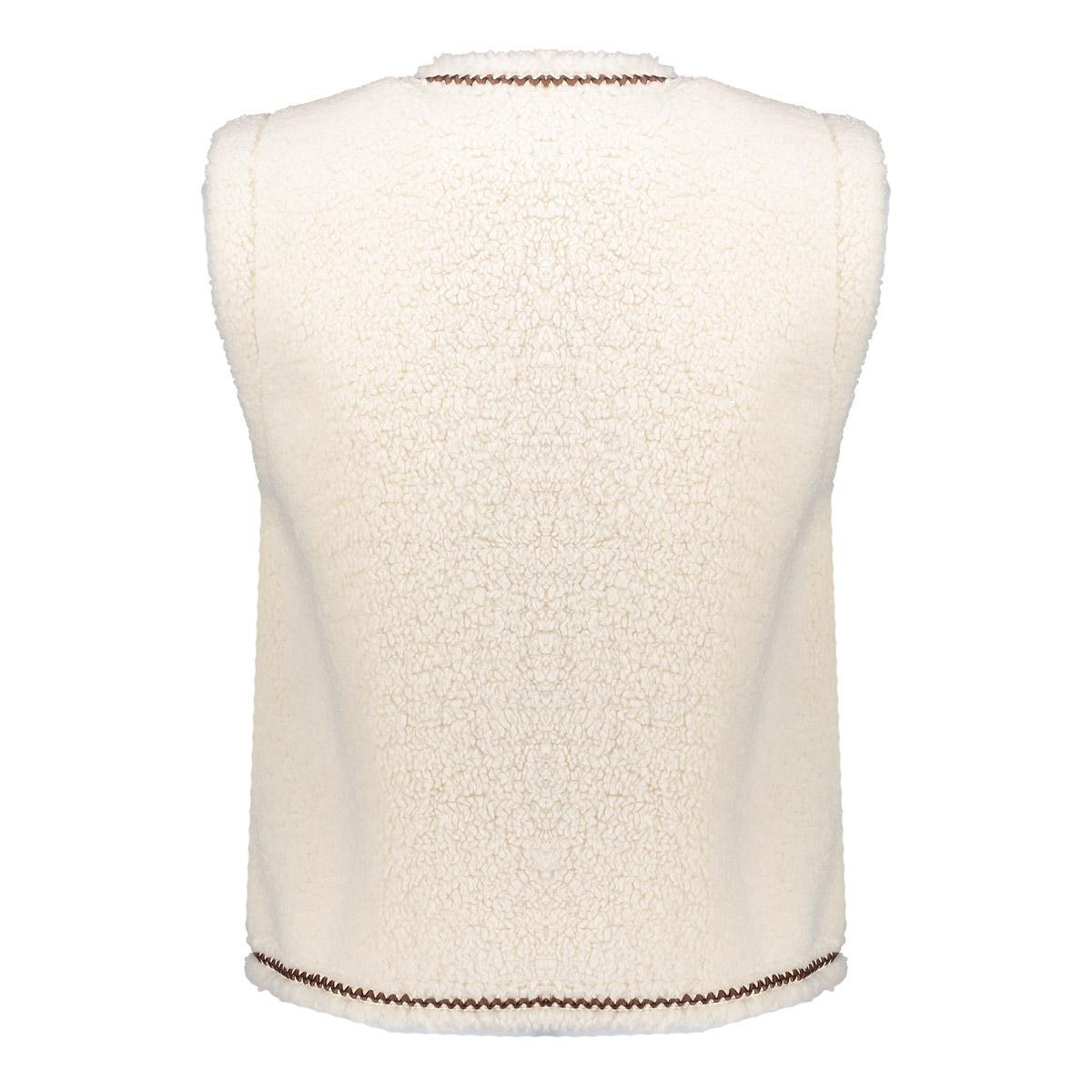 GEISHA  Gilet teddy embroidery off-white/tape dark brown zigzag