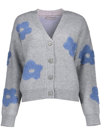 GEISHA Vest flowers grey melange/blue