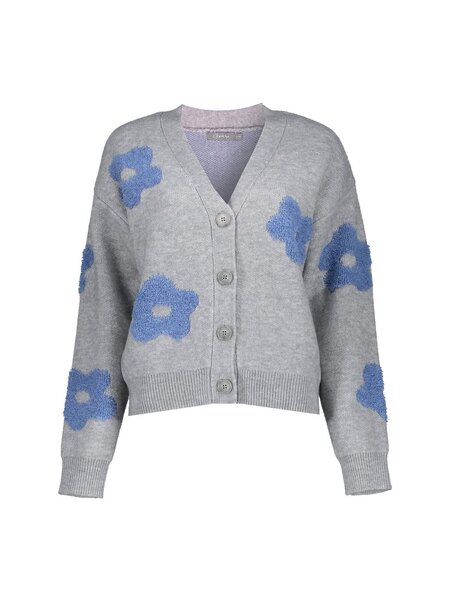 GEISHA Vest flowers grey melange/blue