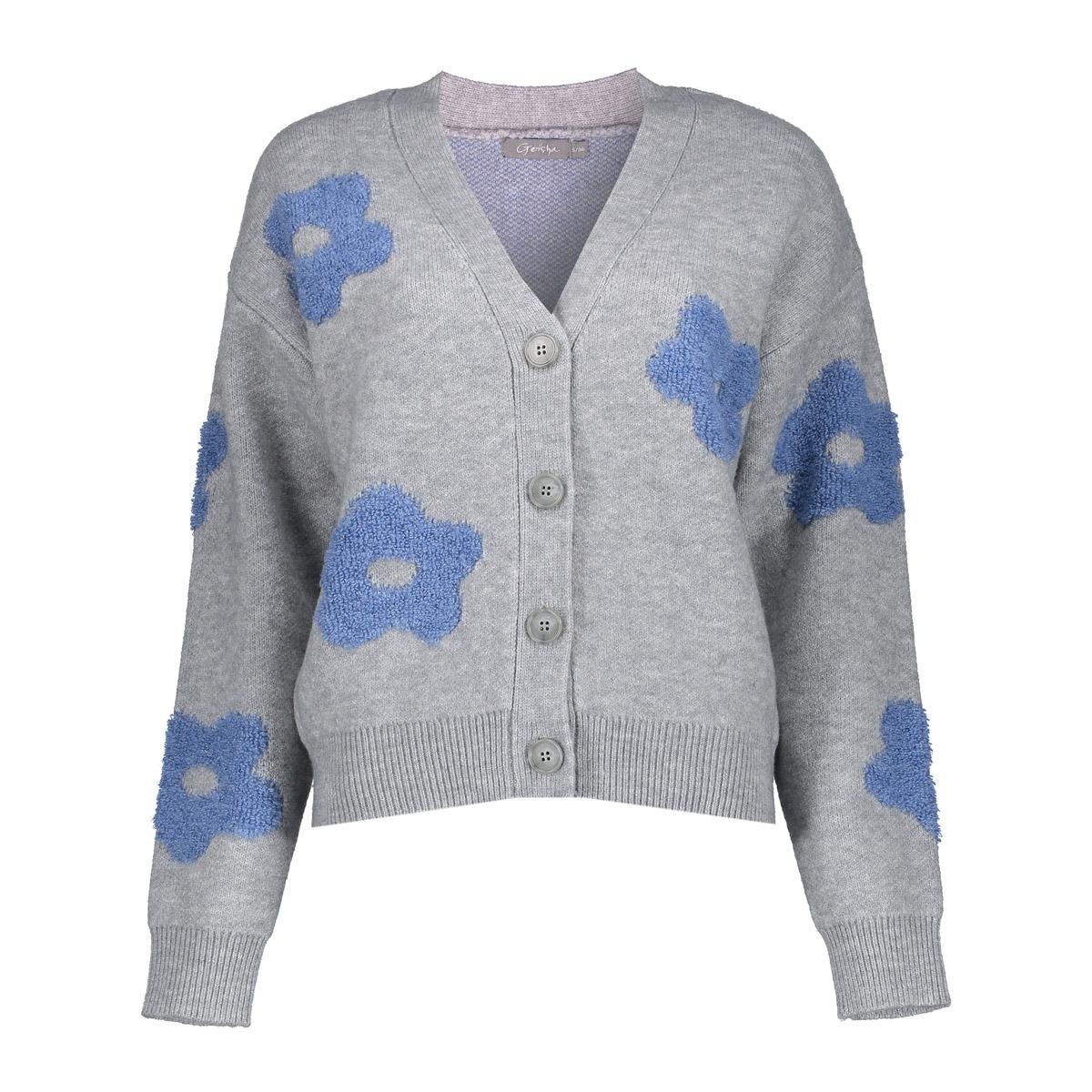 GEISHA  Vest flowers grey melange/blue