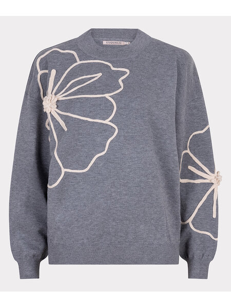 ESQUALO Esqualo Sweater tape flower patch grey melange