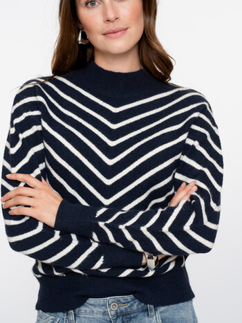 GEISHA Pull stripes turtleneck navy/offwhite