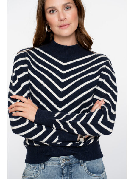 GEISHA Pull stripes turtleneck navy/offwhite