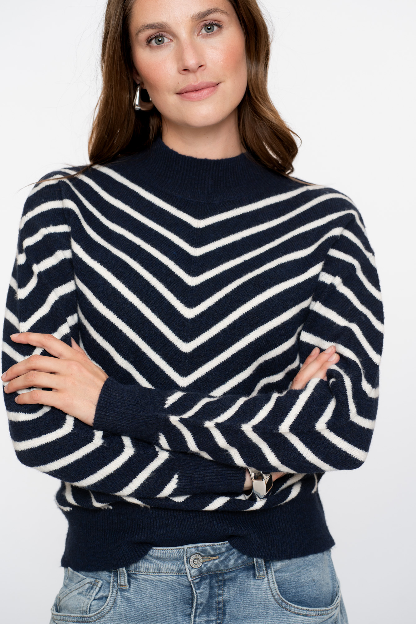 GEISHA  Pull stripes turtleneck navy/offwhite