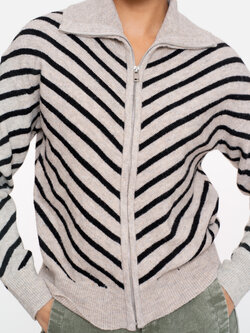 Geisha Cardigan zip striped black/sand