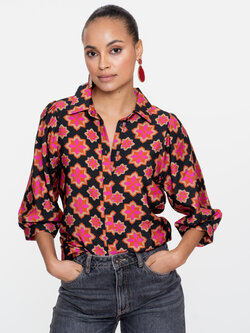 GEISHA Blouse print star black/pink