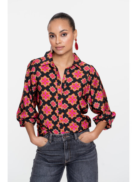 GEISHA Blouse print star black/pink