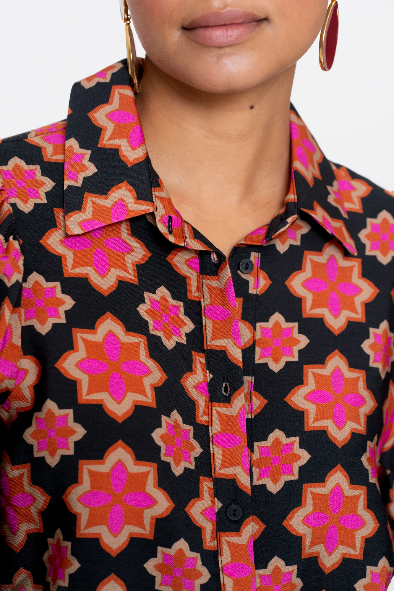 GEISHA Blouse print star black/pink