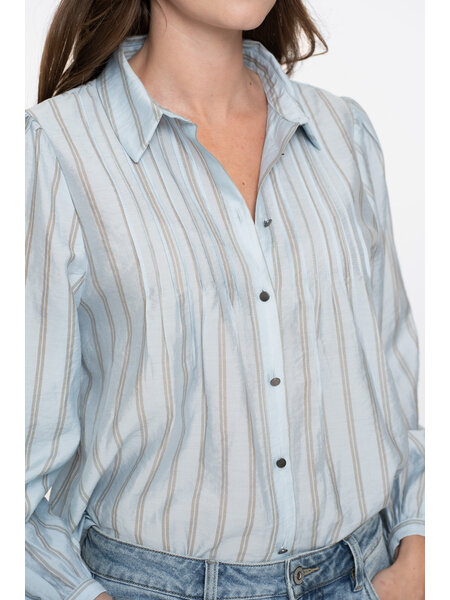 GEISHA Blouse stripes light blue/greige