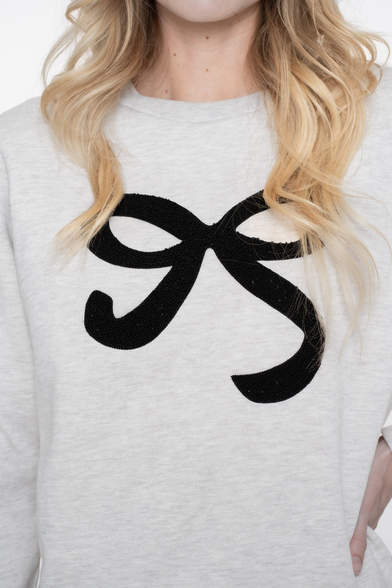 GEISHA  Sweat with bow beige melange/black