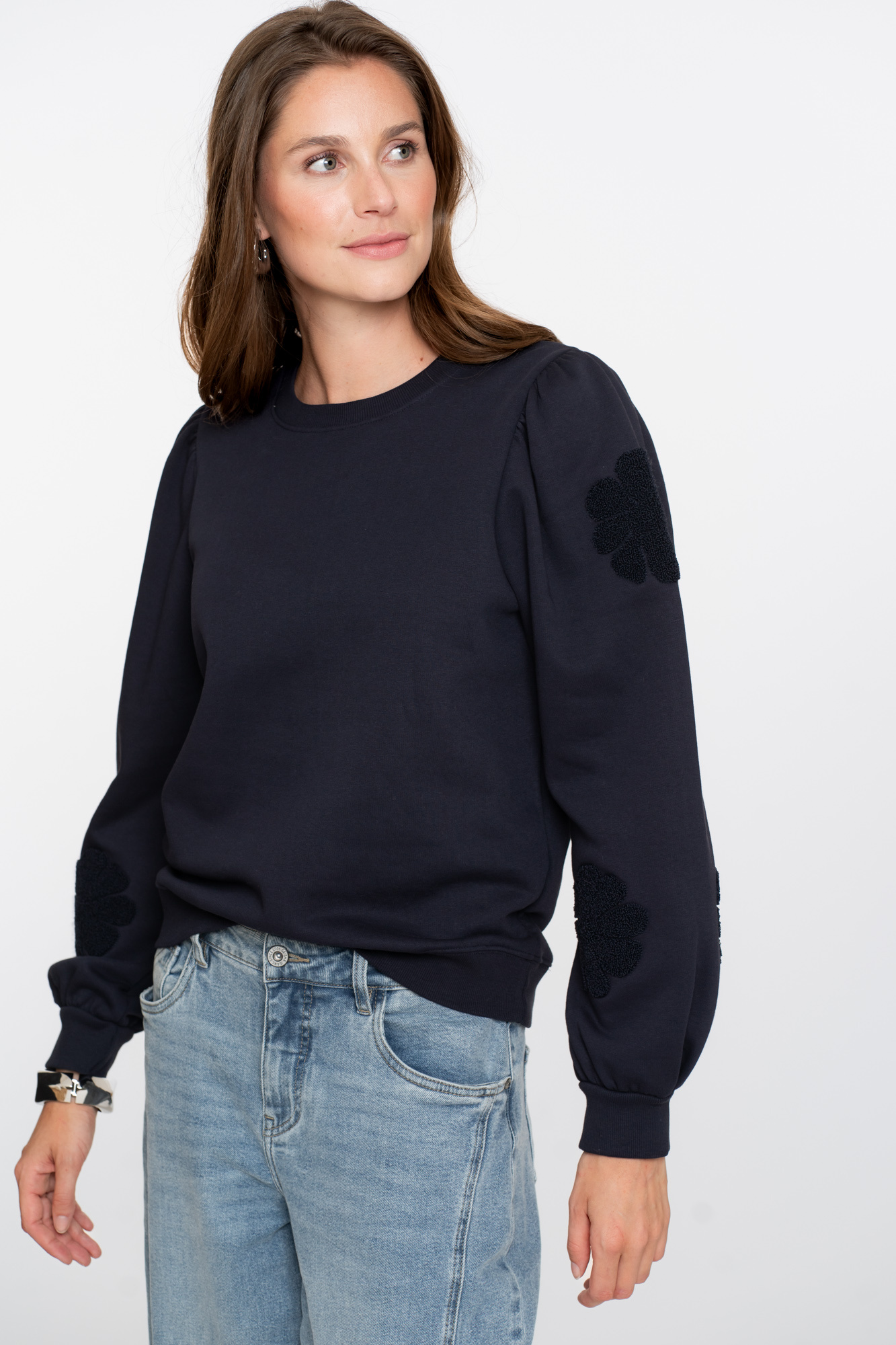 GEISHA  Sweater big flowers navy