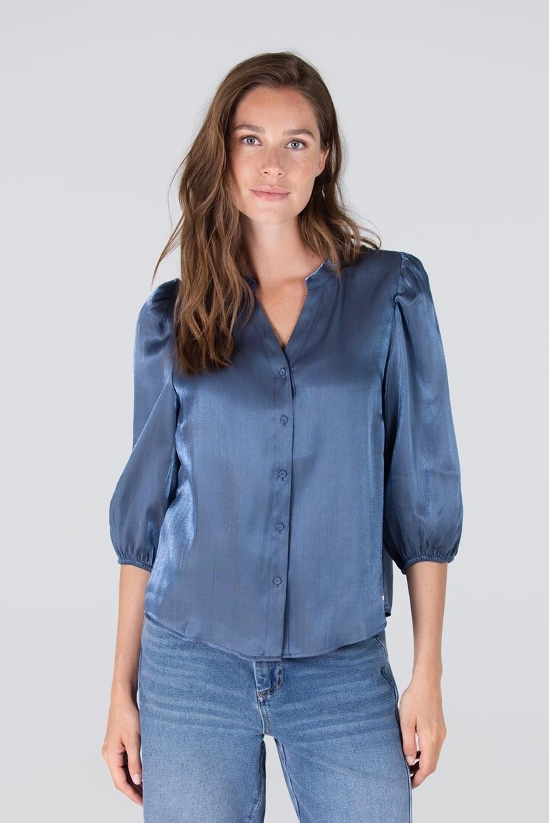 JANSEN AMSTERDAM Bo blouse puff sleeve blue grey