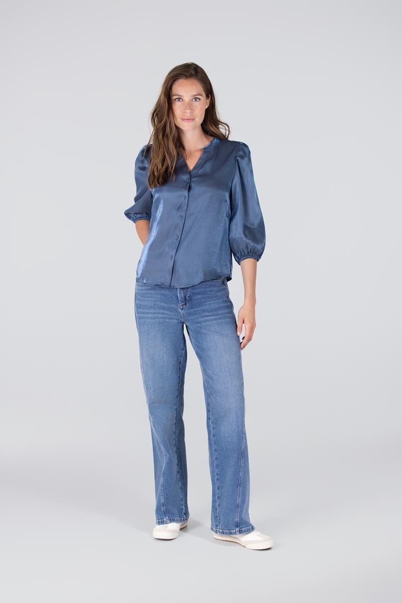 JANSEN AMSTERDAM Bo blouse puff sleeve blue grey