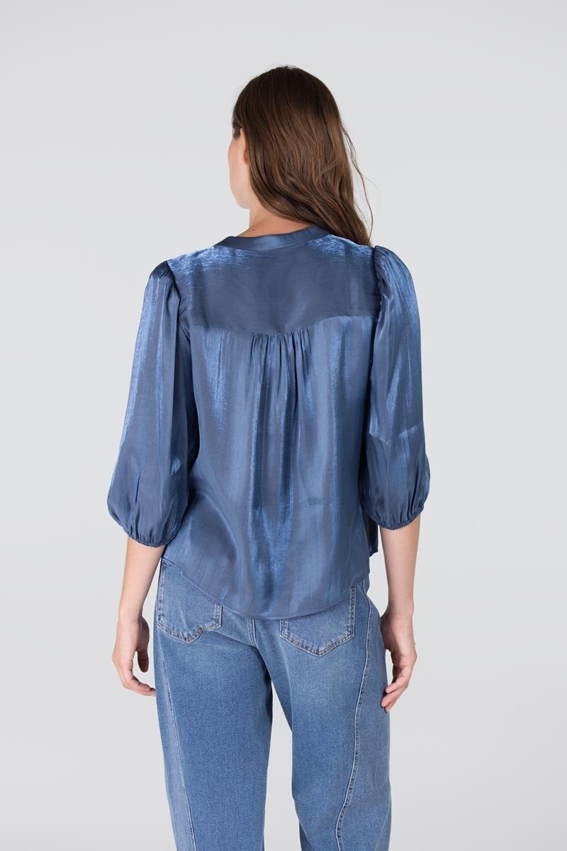 JANSEN AMSTERDAM Bo blouse puff sleeve blue grey