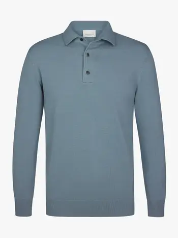 PROFUOMO Luxury Basic one piece polo lange mouw grijsblauw