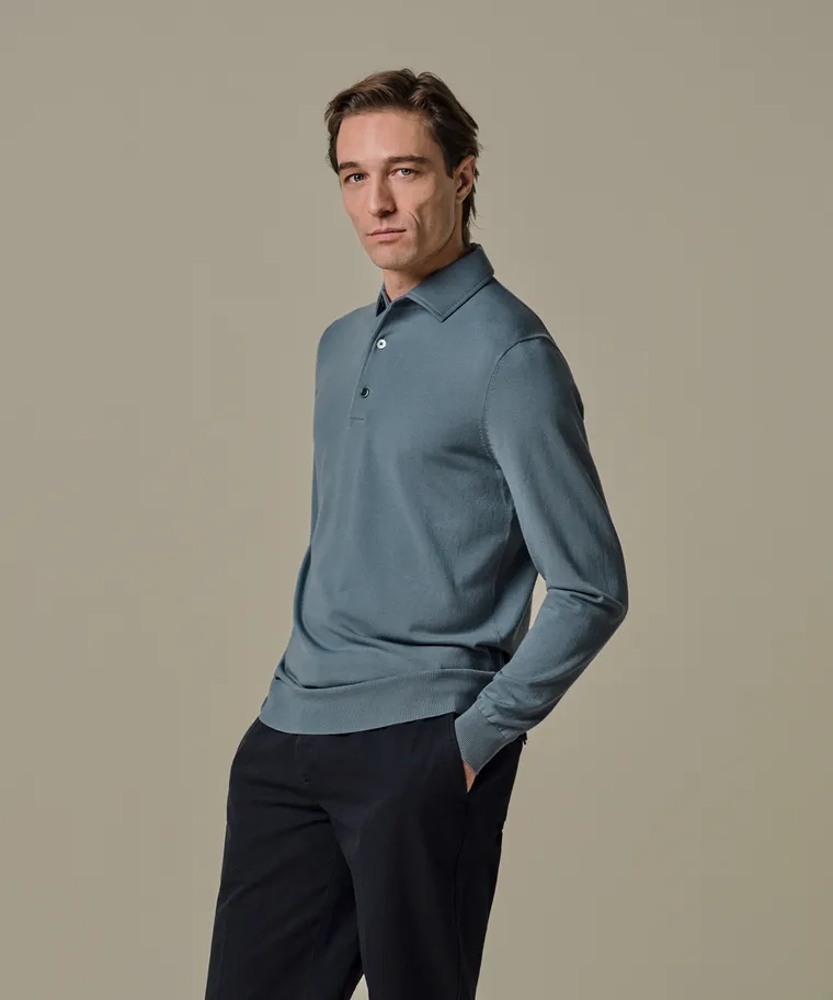 PROFUOMO Polo langemouw Grey blue