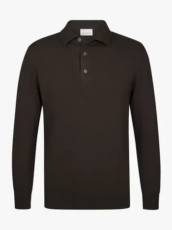 PROFUOMO Luxury Basic one piece polo lange mouw donkerbruin