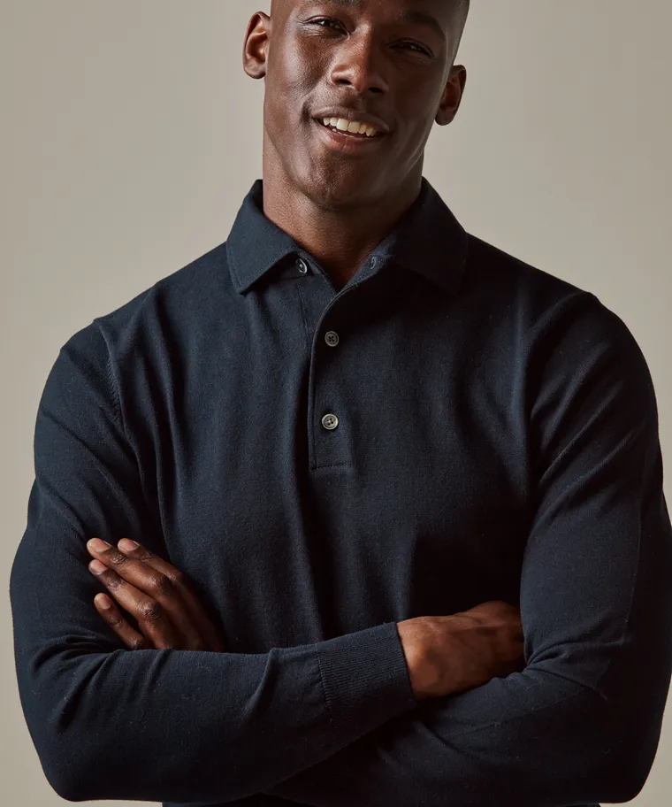 PROFUOMO Polo langemouw Navy