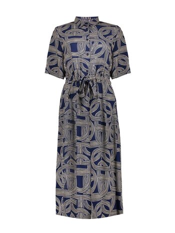 Geisha Jurk met print navy/zand