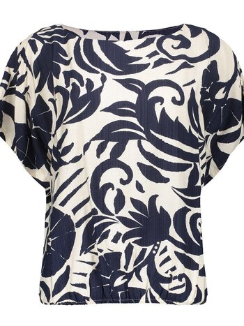 GEISHA Top flower bi-color navy/off-white