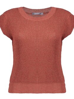 GEISHA Pullover lurex sleeveless stone red/gold