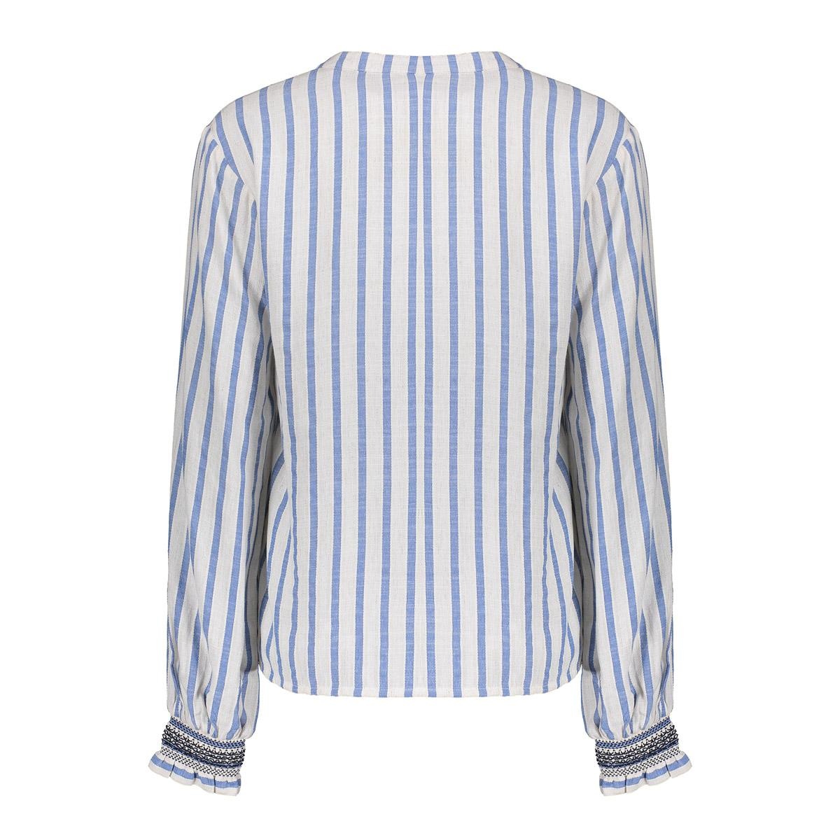 GEISHA Blouse striped embroiderd cuffs off-white/blue