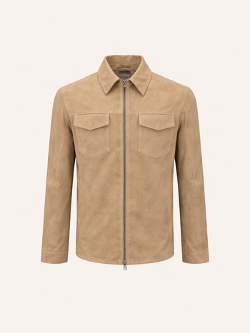 Dekkers leermode Suède overshirt met rits lichttaupe
